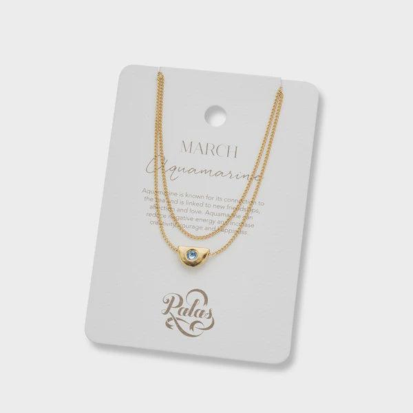 March aquamarine birthstone necklace 18k gold plated - Handworks Nouveau Paperie