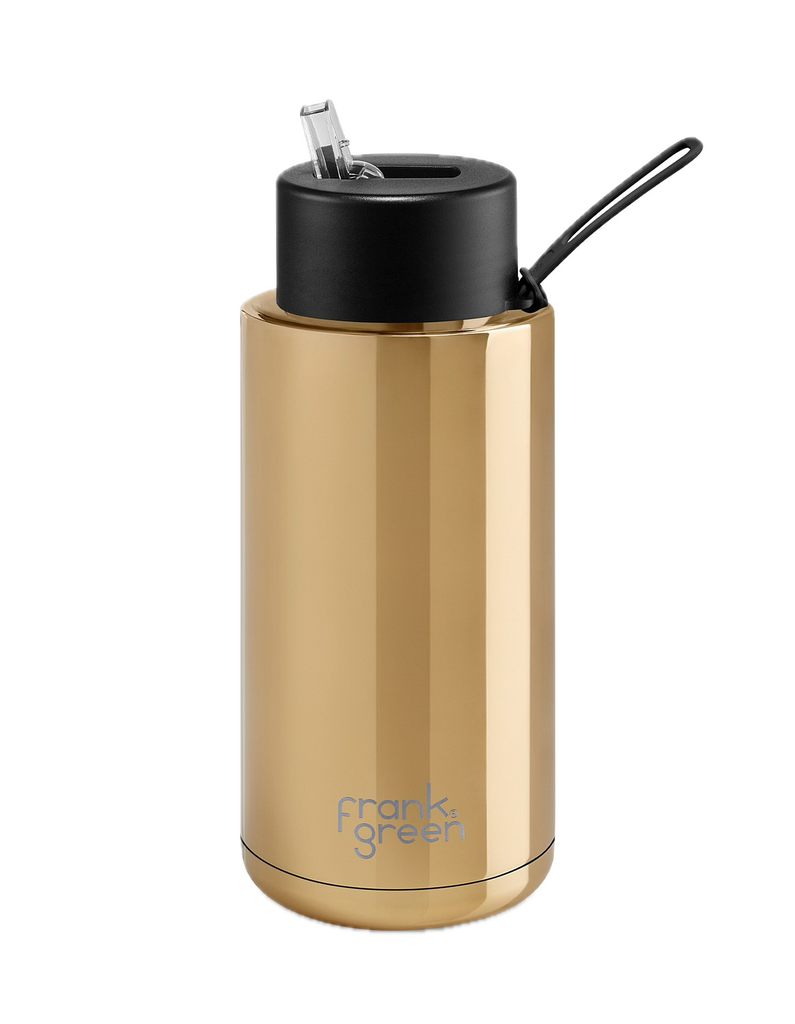 Limited Edition 34oz Ceramic Bottle with Straw Lid  - Chrome