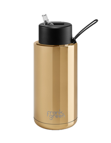 Limited Edition 34oz Ceramic Bottle with Straw Lid  - Chrome