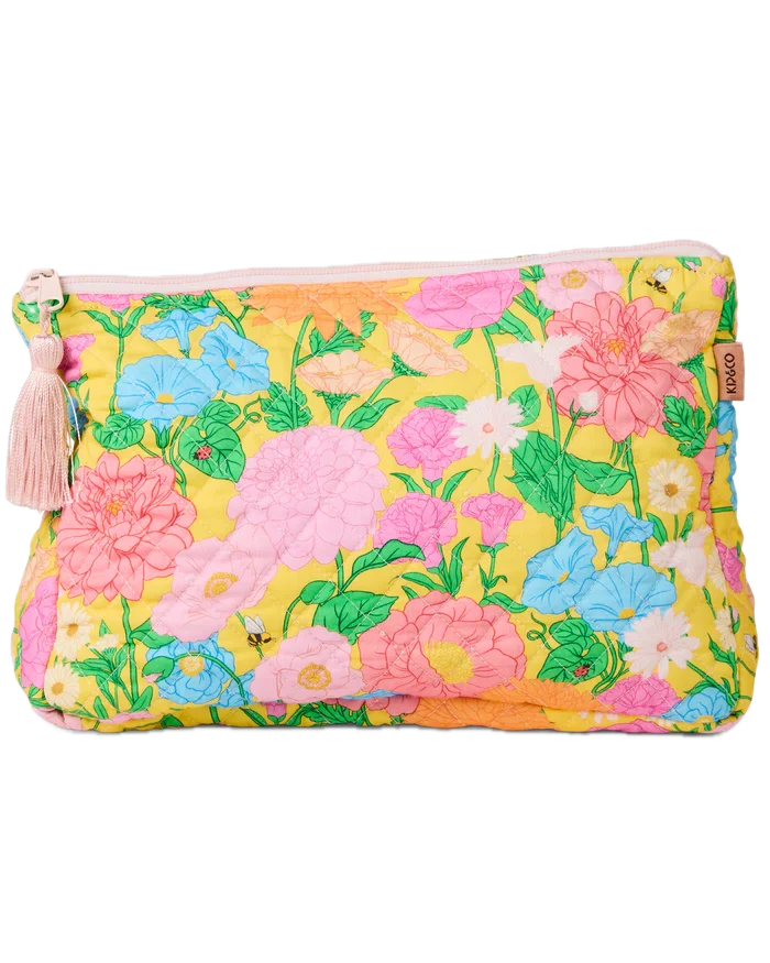 Follow The Sun Yellow Quilted Cotton Toiletry Purse