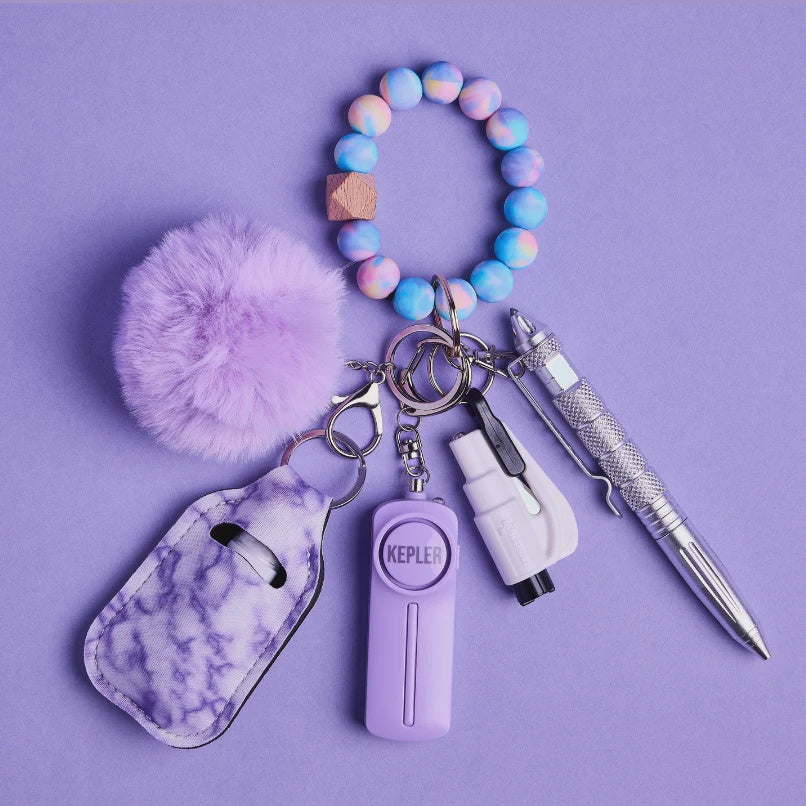 Safety Keychain I Purple Pastel Haze Beaded