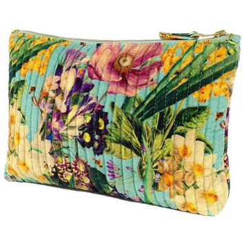 Quilted Velvet Zip Pouch - Spring Flora