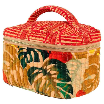 Quilted Velvet Vanity Case - Exotic Leaves