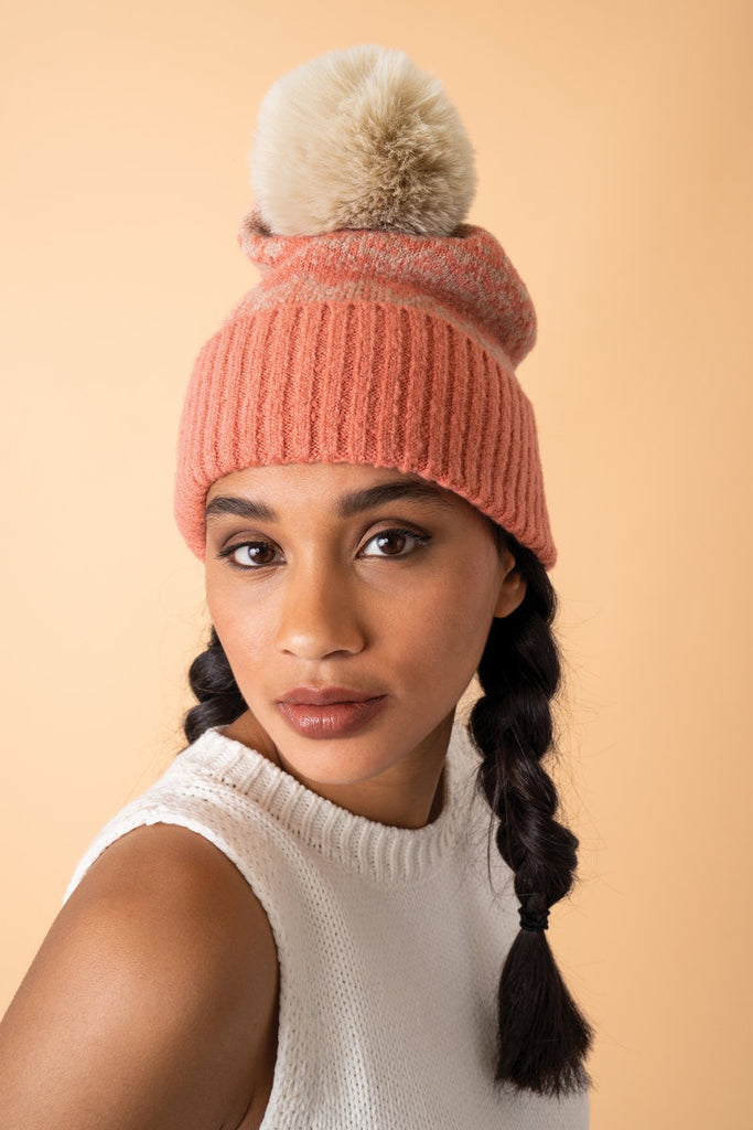 Thora Bobble Hat - Coral Taupe