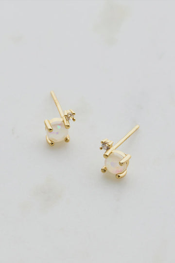 White Opal & Crystal Stud - 925 Sterling Silver - Gold (7179)