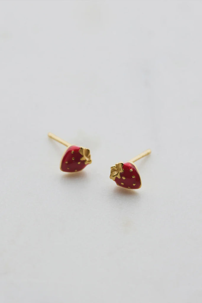 Strawberry Stud Earring - Red - 925 Sterling Silver - Gold (7215)
