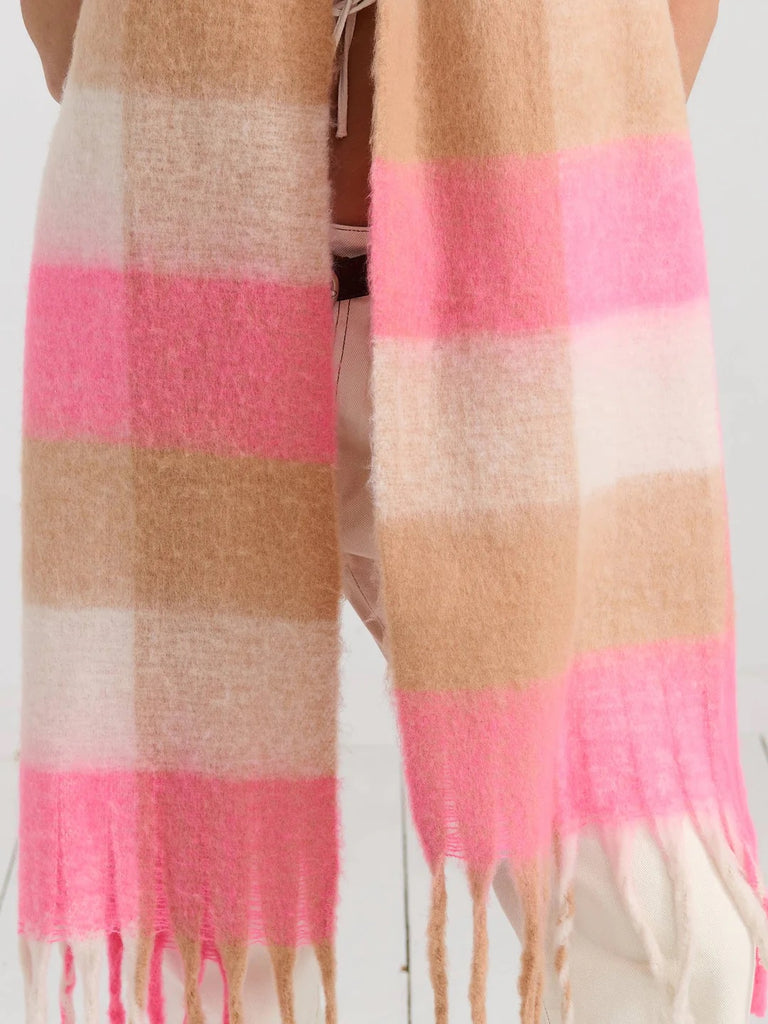 Neon Pink Checkered Fluffy Scarf