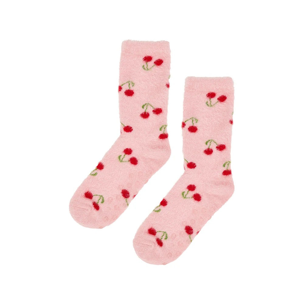 Fuzzy Bed Socks - Cherry