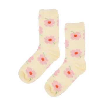 Fuzzy Bed Socks - Flower cream