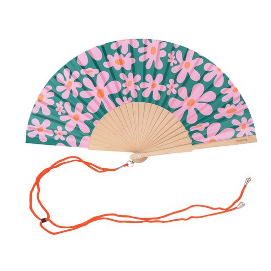 Hand Fan - Pink and Green Flower
