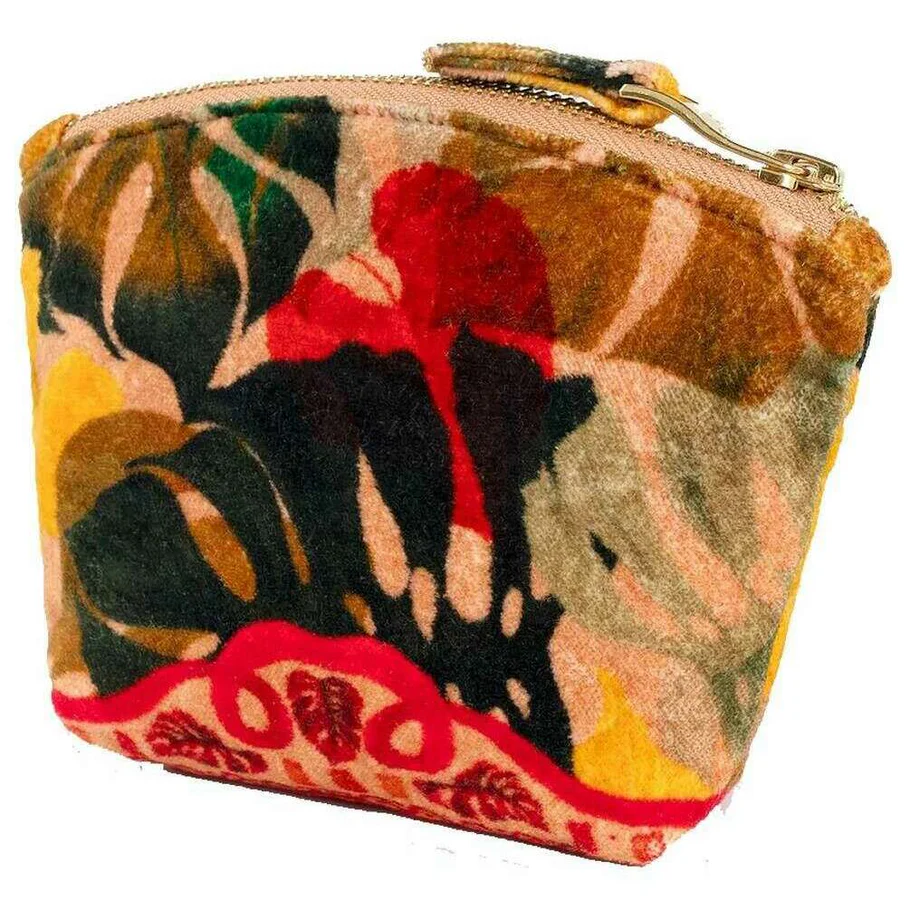 Printed Velvet Mini Pouch - Exotic Leaves