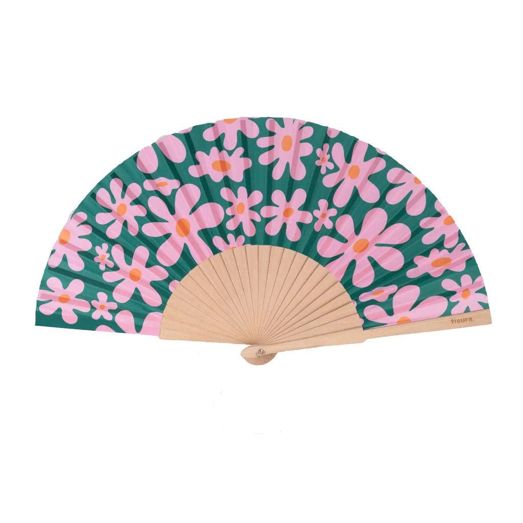 Hand Fan - Pink and Green Flower
