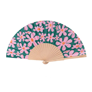Hand Fan - Pink and Green Flower