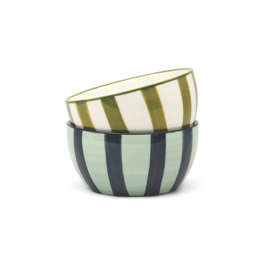 The Bella Set of 2 Dipping Bowls - Green + Blue Stripe