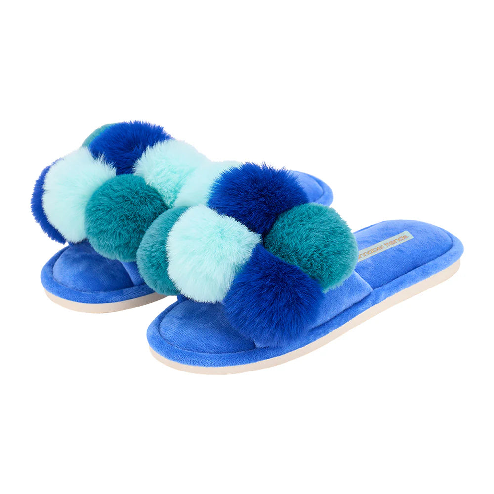 Pom Pom Slippers - Cosy Luxe - Multi Blue