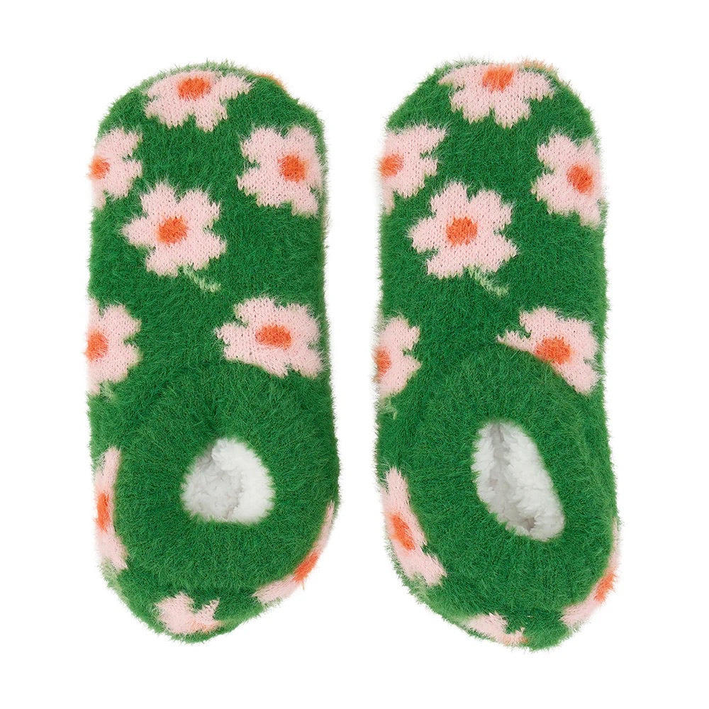 Fuzzy Booties - Meadow Blush Green