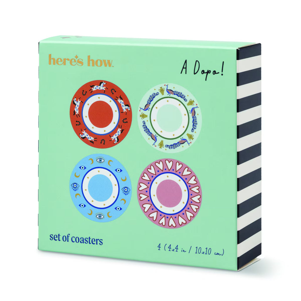 A Dopo Set of 4 Coasters - Eye, Peacock, Heart, Horse