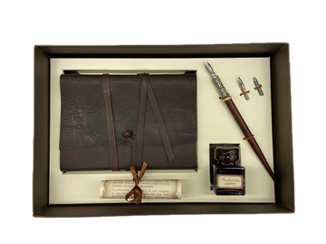 Medioevalis Journal 12*16cm , Wooden Dip Pen With Metal Deco Point , 2 Nibs, Ink Bottle 30cc In Gift Box