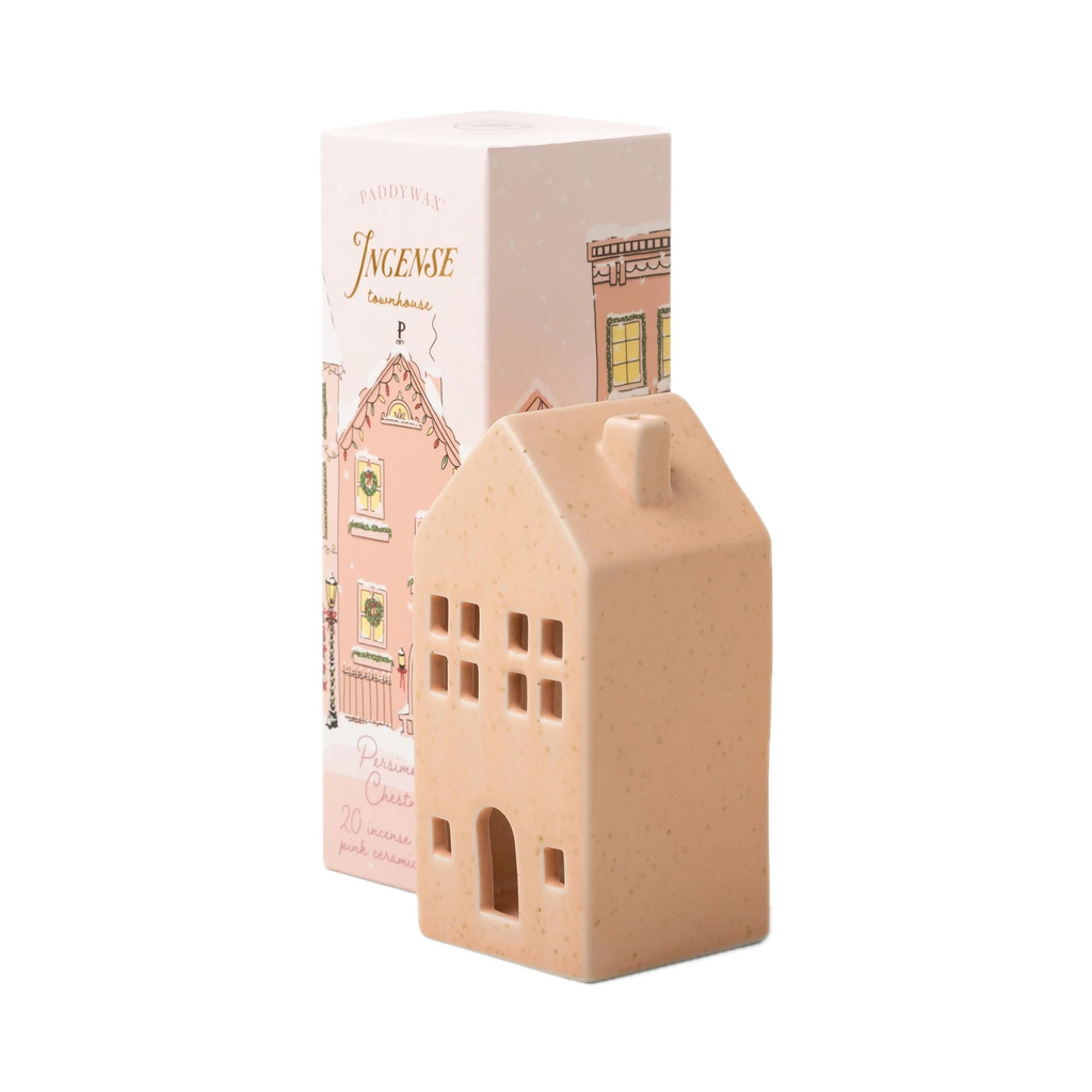 Incense Cone Holiday Pink Ceramic Townhouse w/ 20 Incense Cones - Persimmon Chestnut