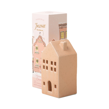 Incense Cone Holiday Pink Ceramic Townhouse w/ 20 Incense Cones - Persimmon Chestnut