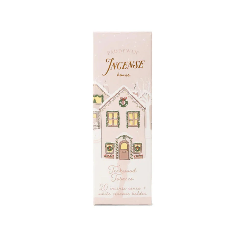 Incense Cone Holiday White Ceramic House - Teakwood Tobacco