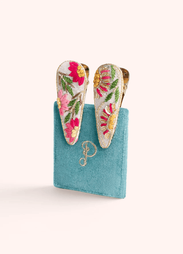 2 Hair Clips - Cream Flora