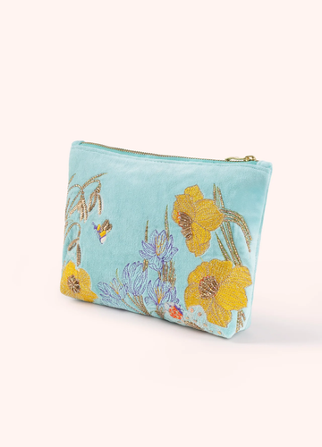 M/Size Velvet Embroid Zip Pouch-Wildflower Meadow