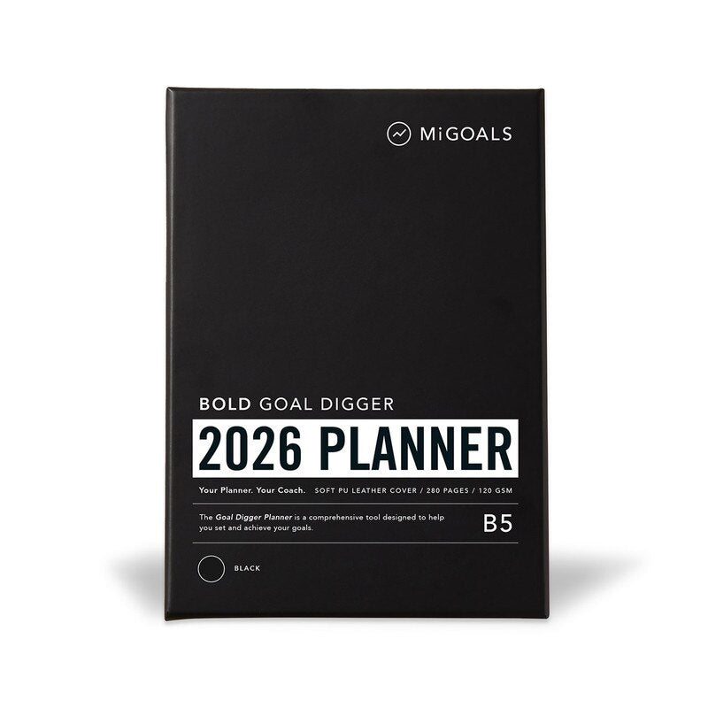 MiGoals - 2026 Bold Goal Digger Diary - Weekly Action - B5 - Soft Cover - Boxed - Bold - Black