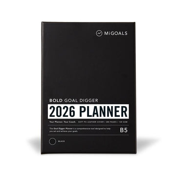 MiGoals - 2026 Bold Goal Digger Diary - Weekly Action - B5 - Soft Cover - Boxed - Bold - Black