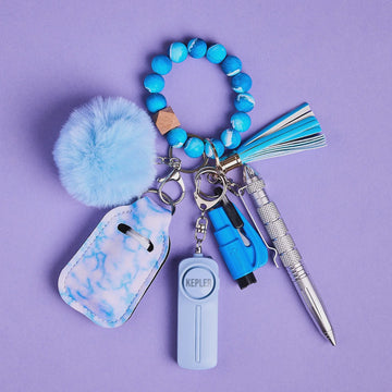 Safety Keychain I Blue Ocean Mist Beaded