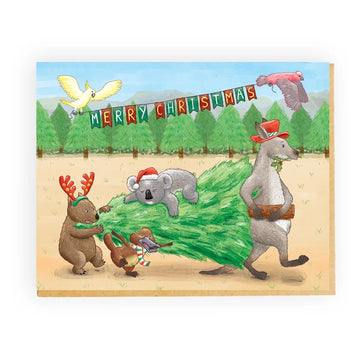 Aussie Animals Carrying Christmas Tree