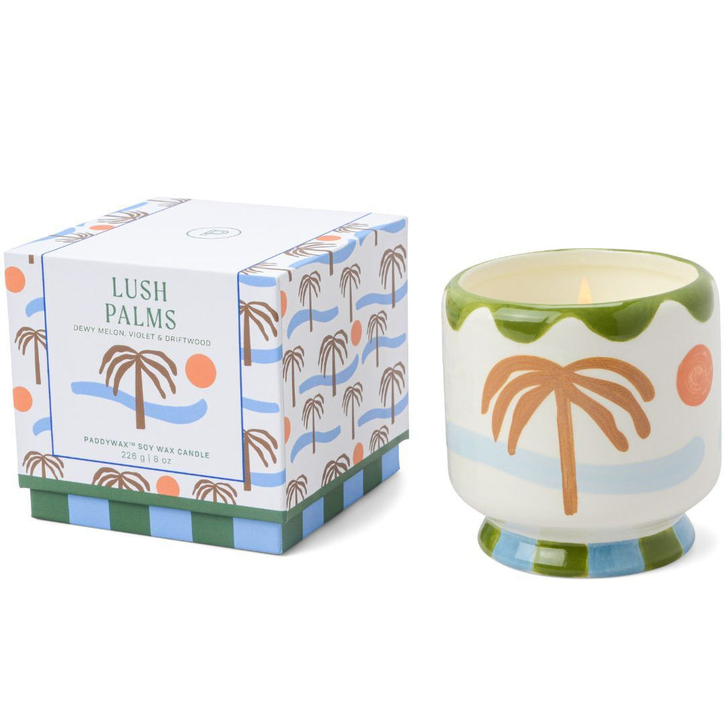 A Dopo 8 oz Handpainted "Palm Tree" Ceramic Candle - Lush Palms