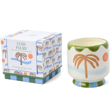 A Dopo 8 oz Handpainted "Palm Tree" Ceramic Candle - Lush Palms