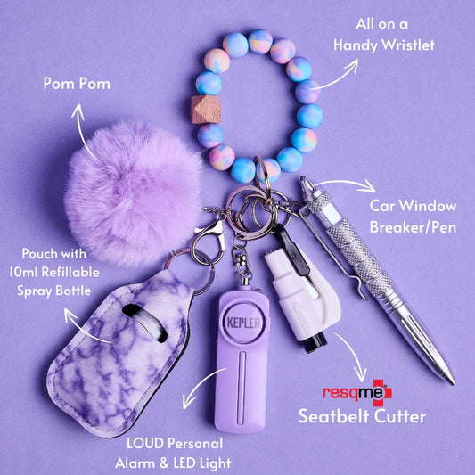 Safety Keychain I Purple Pastel Haze Beaded
