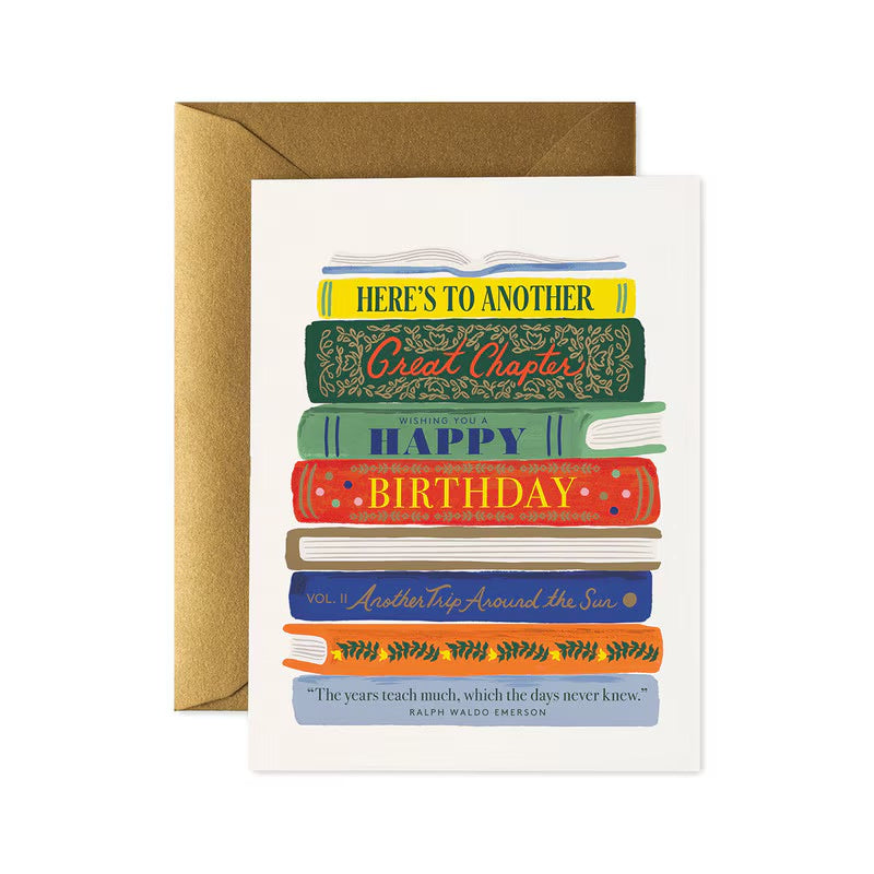 Rifle Paper Co - Greeting Card - Book Stack Birthday Card