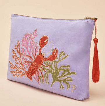 Velvet Zip Pouch - Lobster Buddies - Lavender