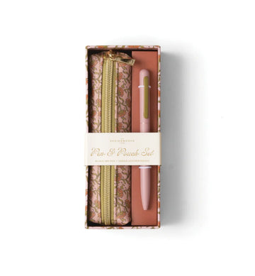 Pen & Pouch Set - Pink Vintage Floral