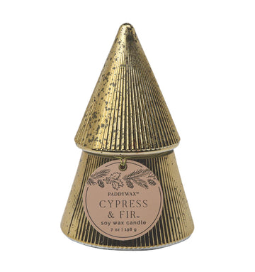 Gold Stacked Tree Candle – Cypress & Fir