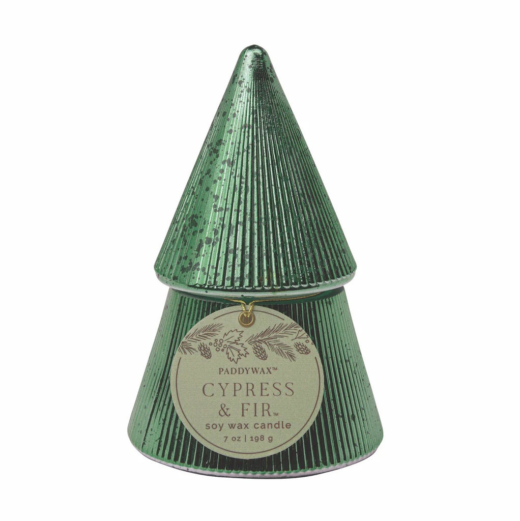 Green Stacked Tree Candle - Cypress & Fir
