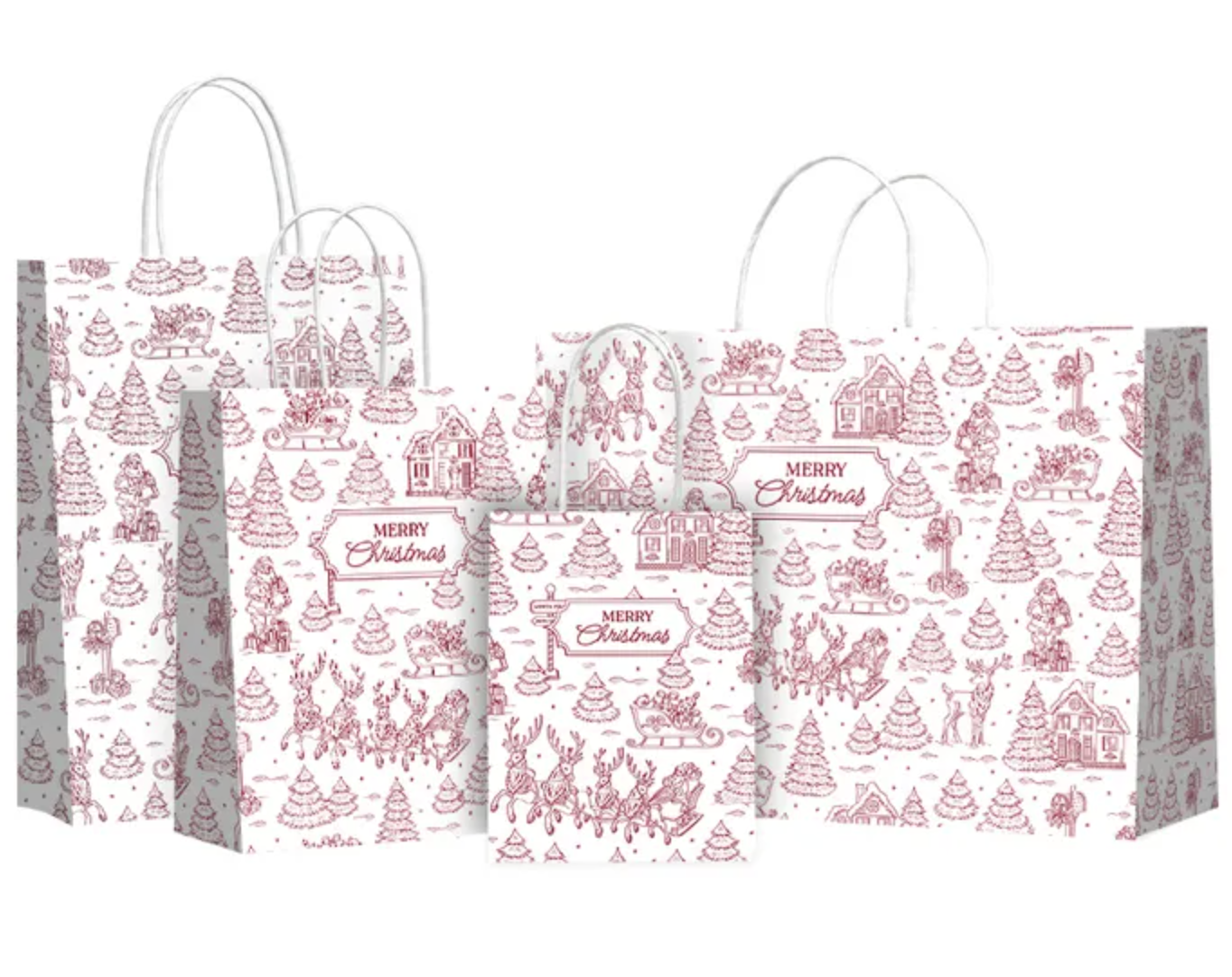 Twisted Handle Gift Bag - Christmas Red Toile