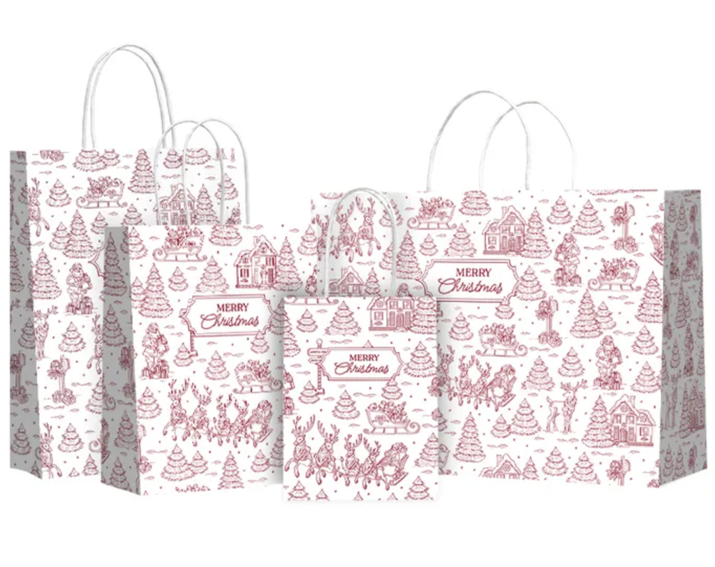 Twisted Handle Gift Bag - Christmas Red Toile