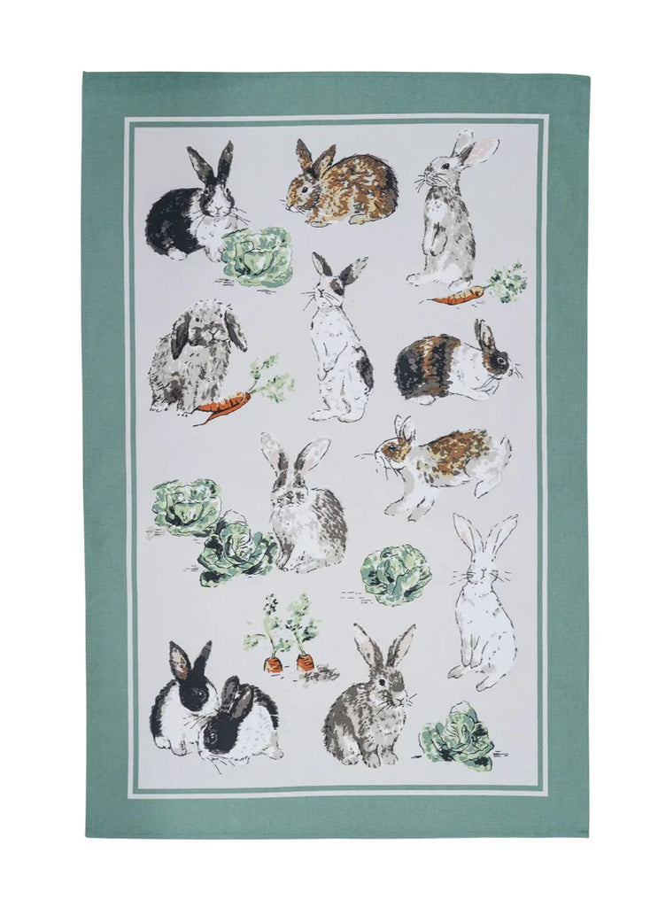 Rabbit Patch Cotton Tea Towel in Green
