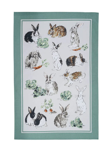 Rabbit Patch Cotton Tea Towel in Green