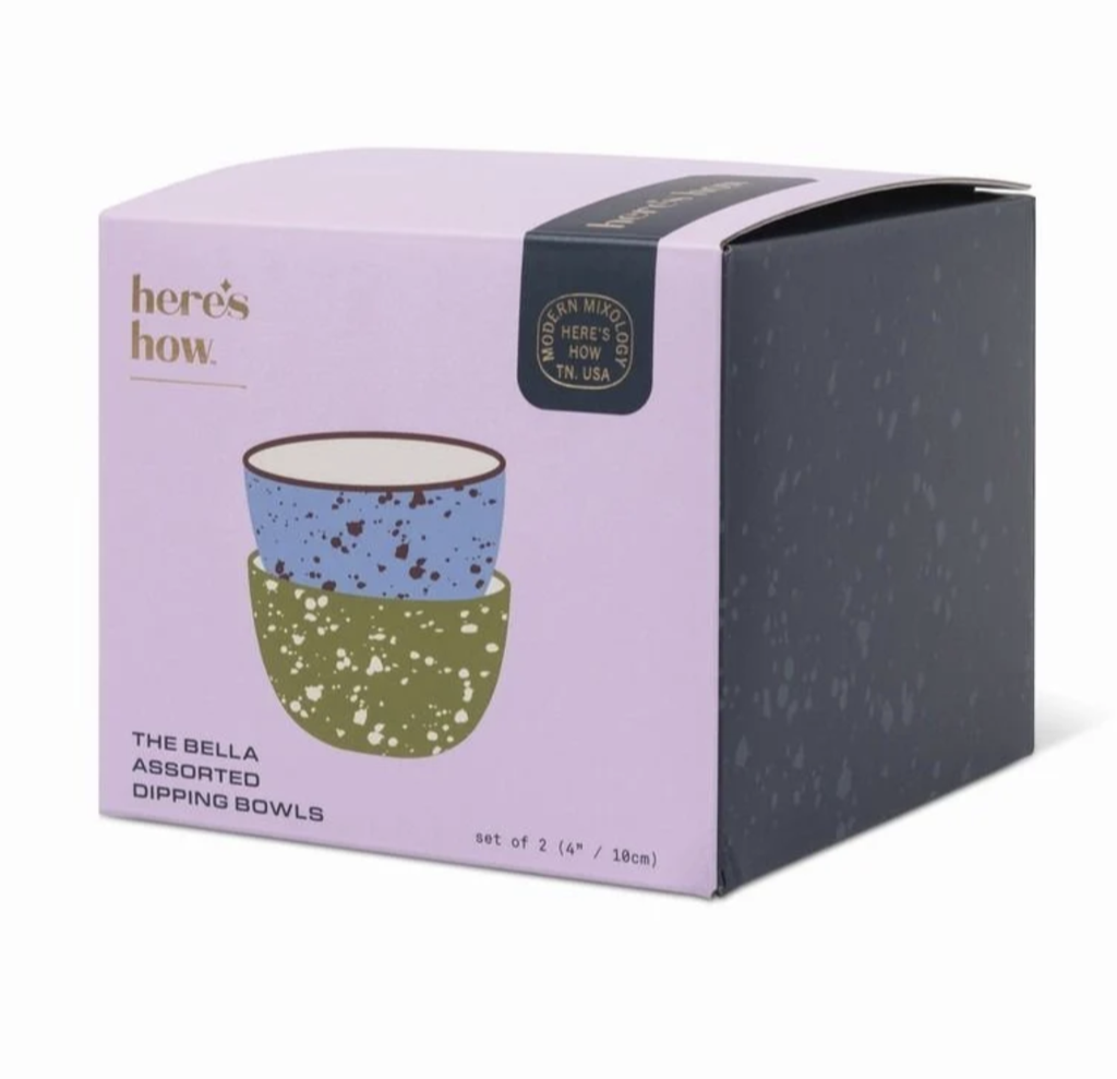The Bella Set of 2 Dipping Bowls - Blue + Olive Splatter