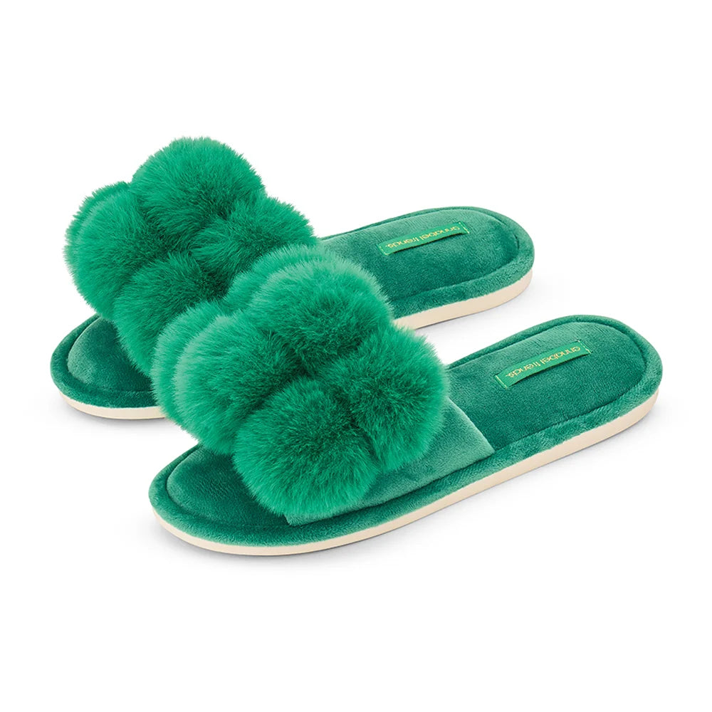 Pom Pom Slippers - Cosy Luxe - Emerald