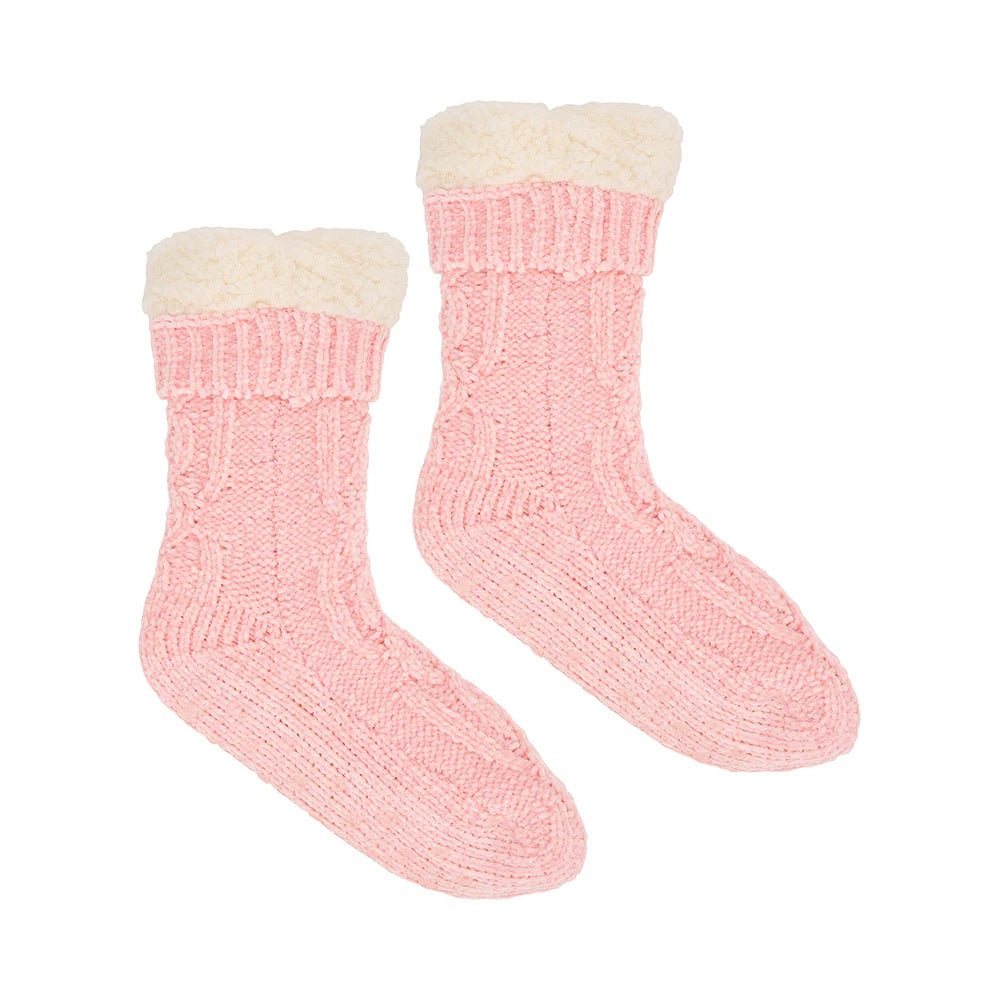 Chenille Lounge Socks - Sherpa Lined - Light Pink