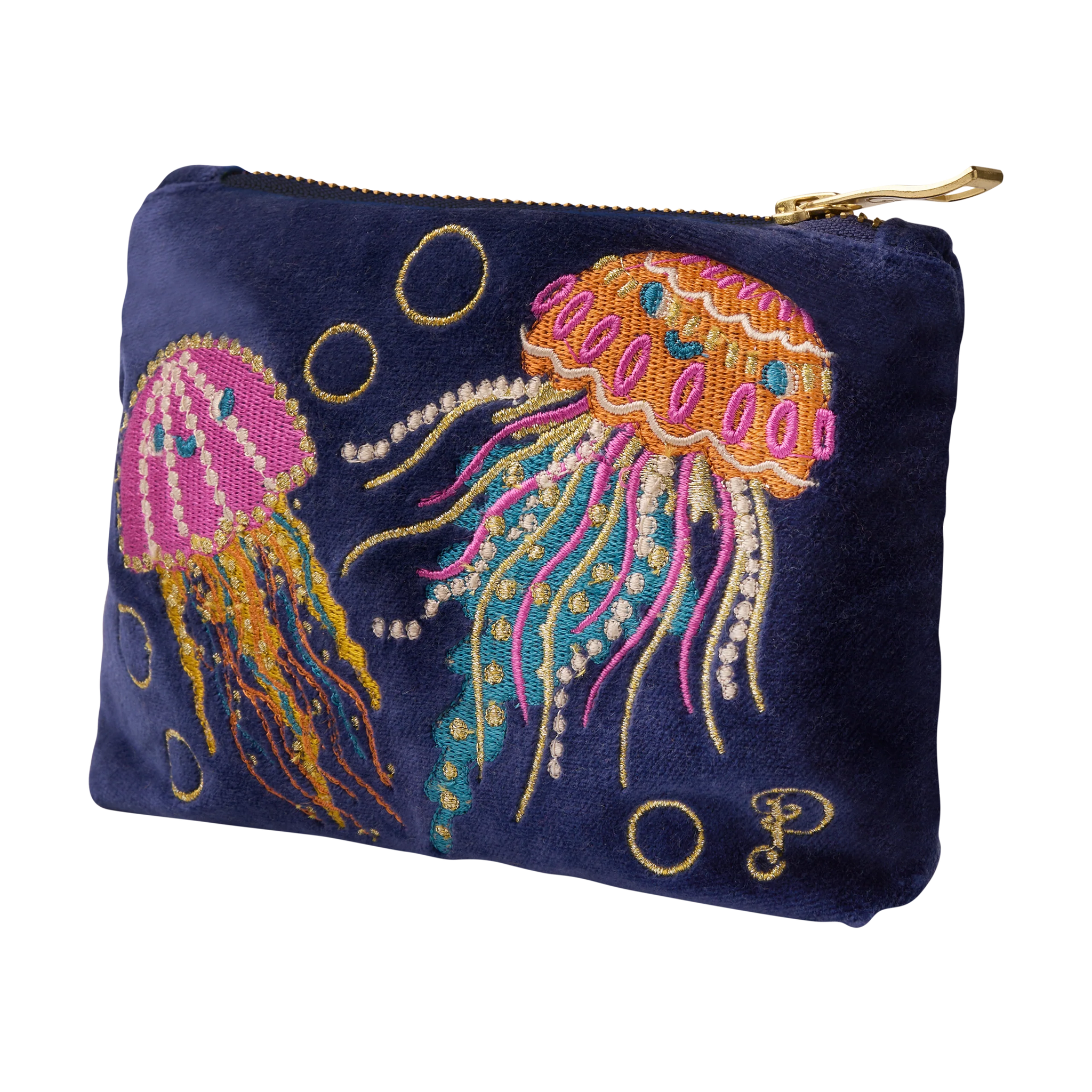 Velvet Embroidered Mini Pouch - Jolly Jellies Navy