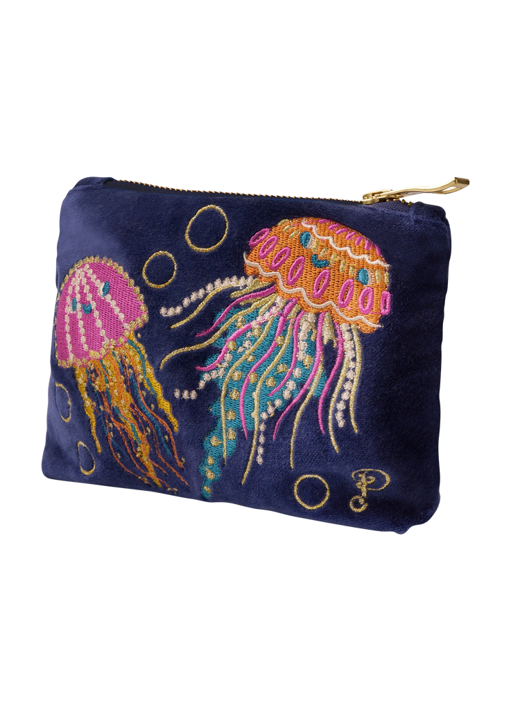 Velvet Embroidered Mini Pouch - Jolly Jellies Navy