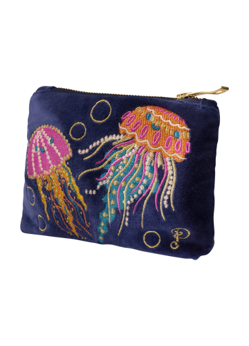 Velvet Embroidered Mini Pouch - Jolly Jellies Navy