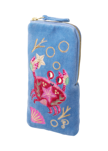 Velvet Sunglasses Pouch - Seafaring Crab Cornflower